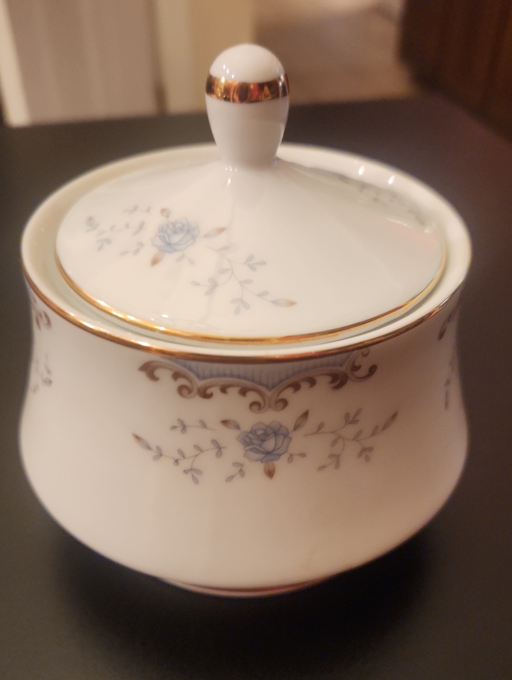 SEVILLE IMPERIAL CHINA  Porcelain Sugar Jar with Blue Floral Pattern